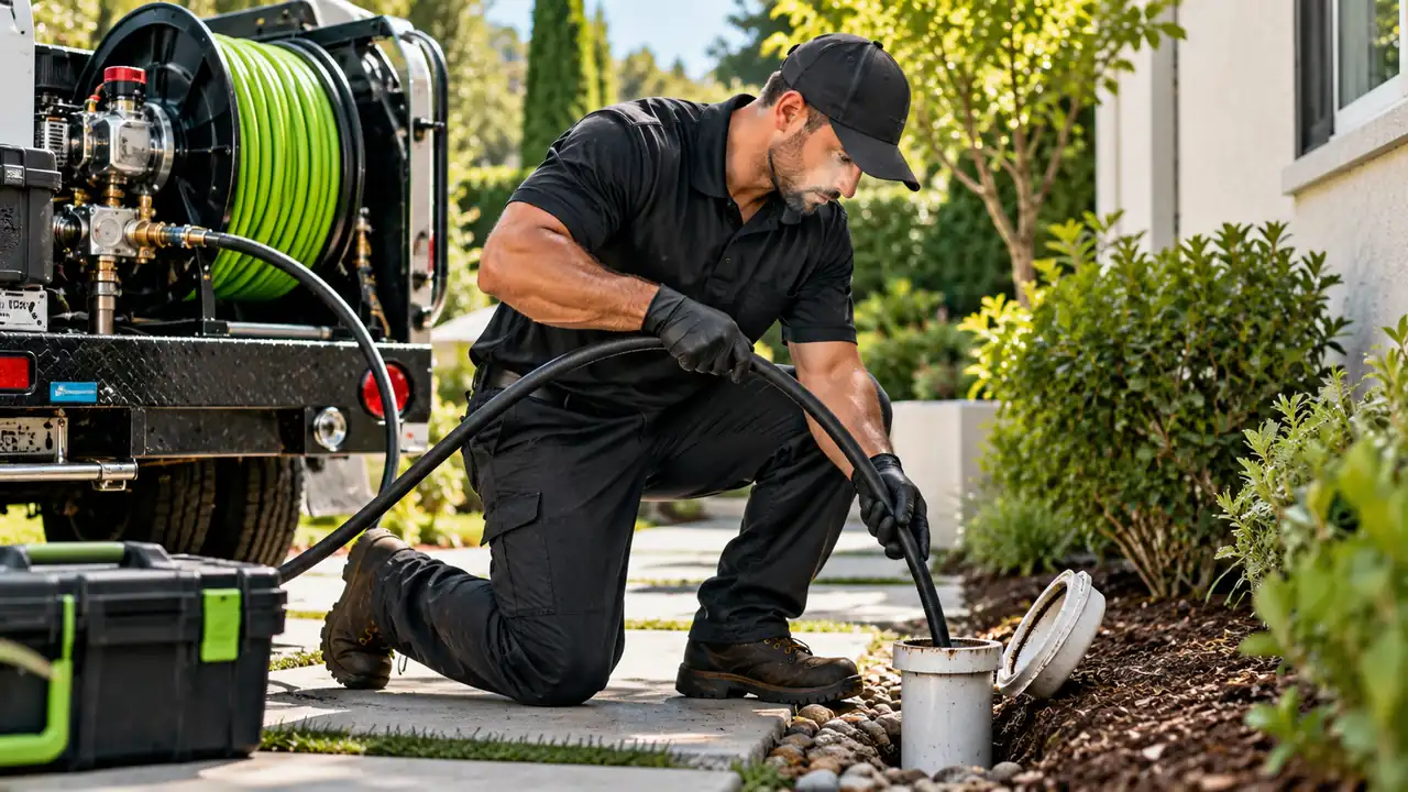 Hydro jetting equipment for cleaning a suitable drain line with high-pressure water